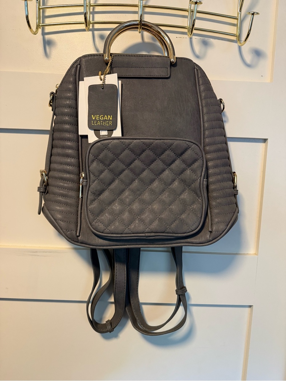 Miztique Quilted Vegan Leather Black Backpack with Gold Handles NWT
